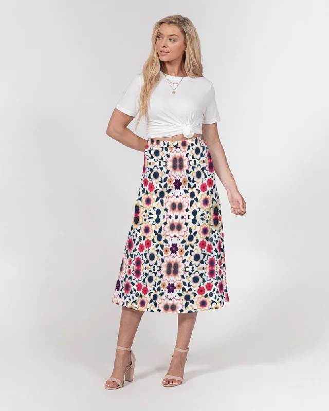 Abstract flower pattern Women's All-Over Print A-Line Midi Skirt pleated skirt texture