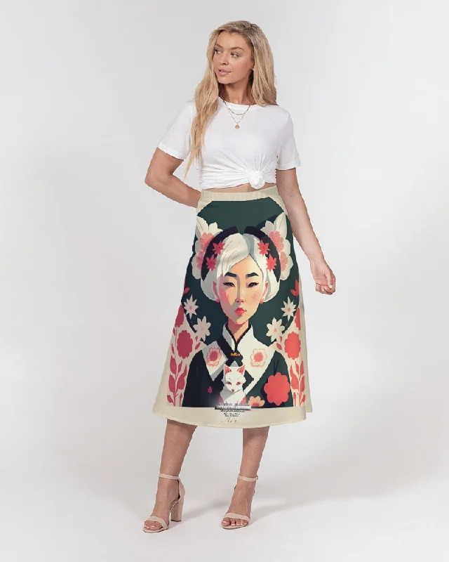 Asian silverfox Women's A-Line Midi Skirt velvet skirt luxury