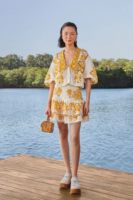 Off-White Aura Floral Mini Skirt linen skirt breathable