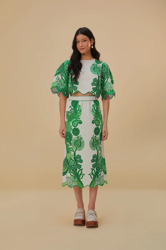 Green Color Festival Euroflax™ Midi Skirt leather skirt modern
