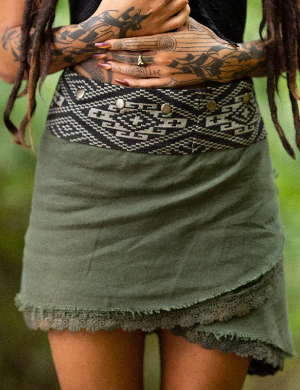 Shamanic Earth Skirt - Green belted skirt waist
