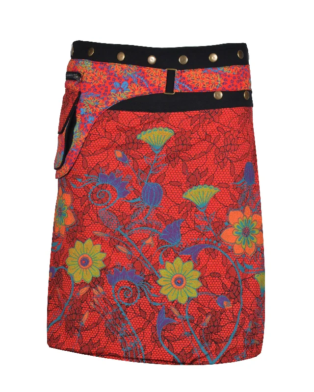 womens-cotton-skirt-floral-print-button-closure-warp-mini-skirt wool skirt breathable