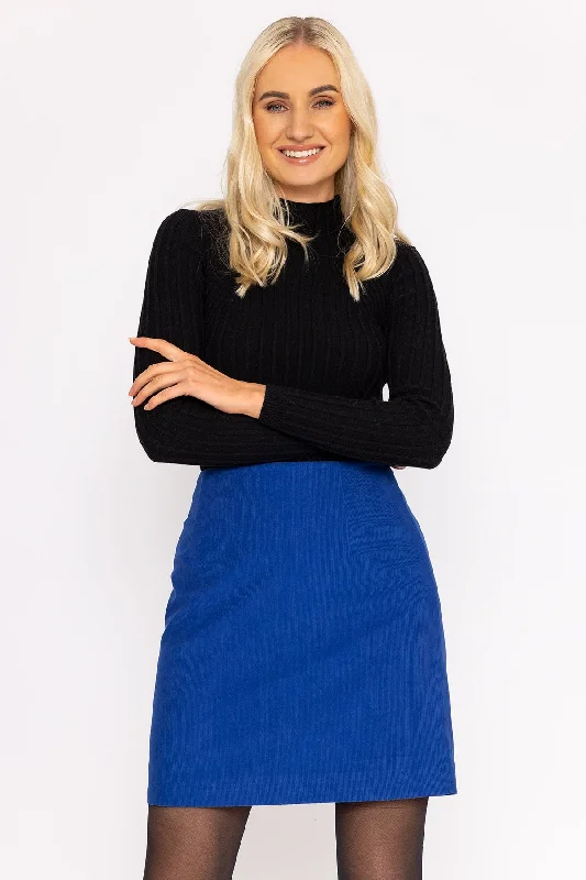 Cord Mini Skirt in Blue high slit skirt