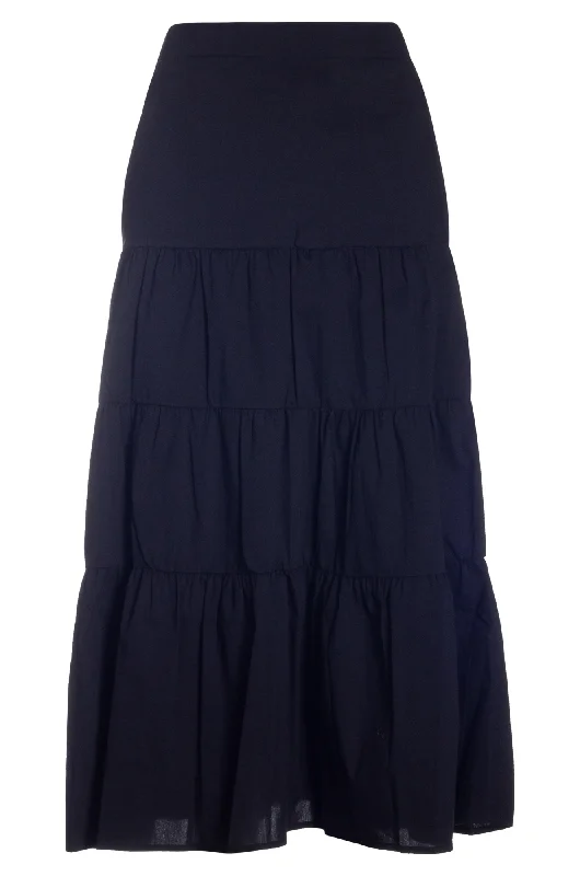 Cotton Poplin tiered Skirt | BLACK | 6383AR denim skirt stylish
