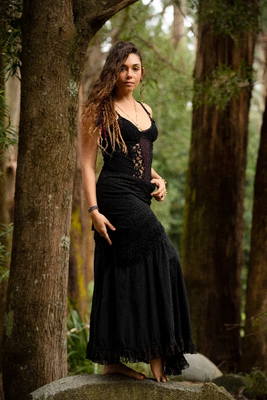 Crochet Patchwork Wrap Skirt - Black corduroy skirt durable