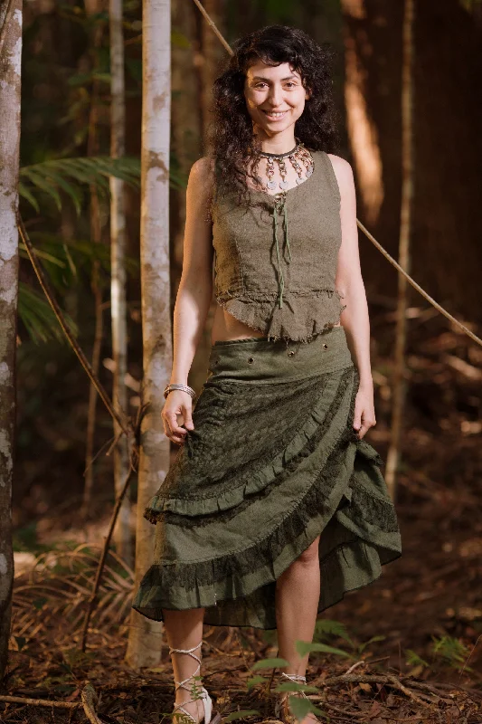 Crochet Wrap Around Skirt - Petite Dark Green lace skirt feminine