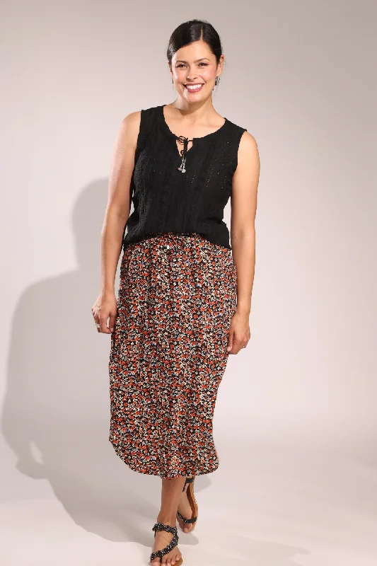 Curved hemline Skirt | Spice Black Mini Floral | 3362A1 lace skirt intricate