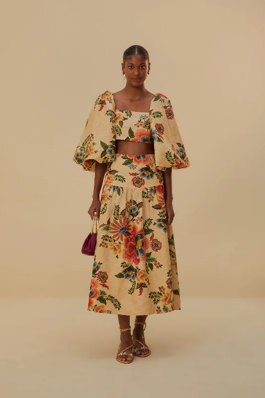 Sand Delicate Garden Euroflax™ Midi Skirt velvet skirt rich