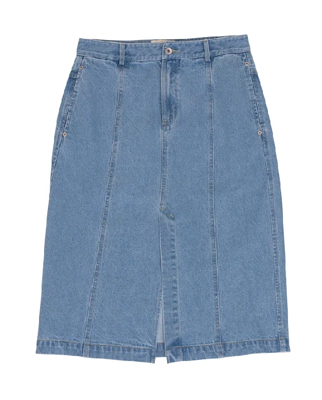 Denim Midi Skirt Bleached Denim linen skirt natural