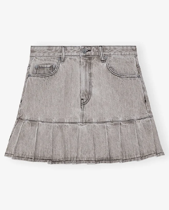 Denim Pleated Mini Skirt Gray Quill velvet skirt rich