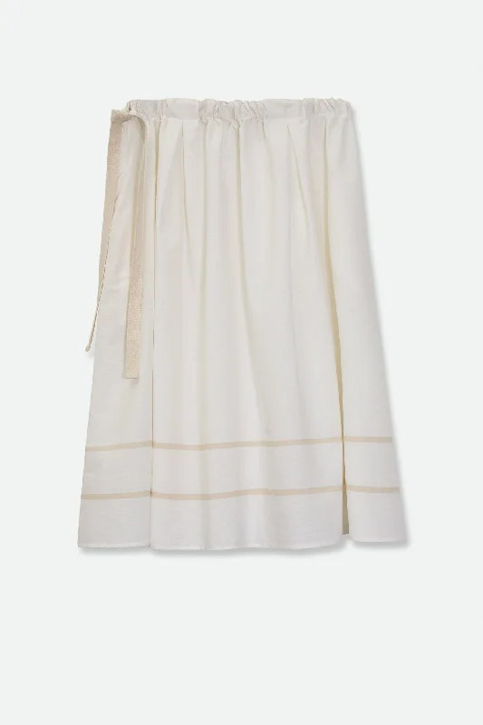 MAEVE DRAWSTRING SKIRT IN COTTON WHITE & BEIGE STRIPE denim skirt durable