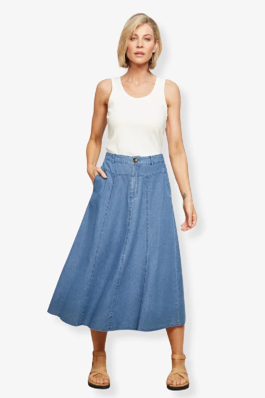 Eb & Ive - Playa Midi Skirt - Denim leather skirt modern