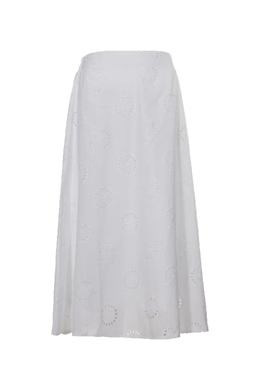 Embroidered Cotton pull on Skirt | WHITE | 6413AR silk skirt luxurious