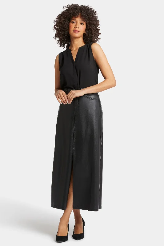 Vegan Stretch Leather High Rise Long Skirt - Black seamless skirt comfort