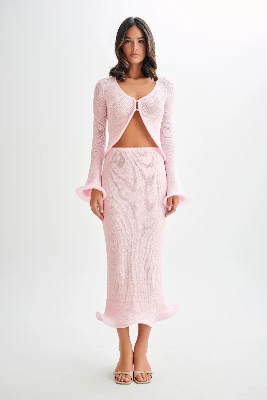Gigi Knit Midi Skirt - Misty Rose silk skirt lustrous