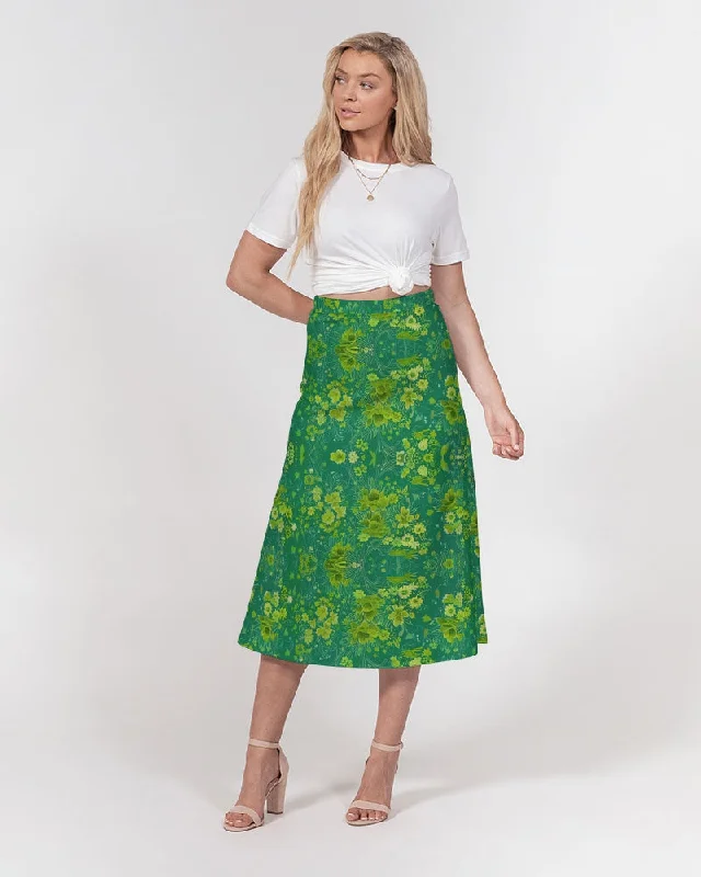 Green lush Repeat pattern Women's A-Line Midi Skirt denim skirt classic
