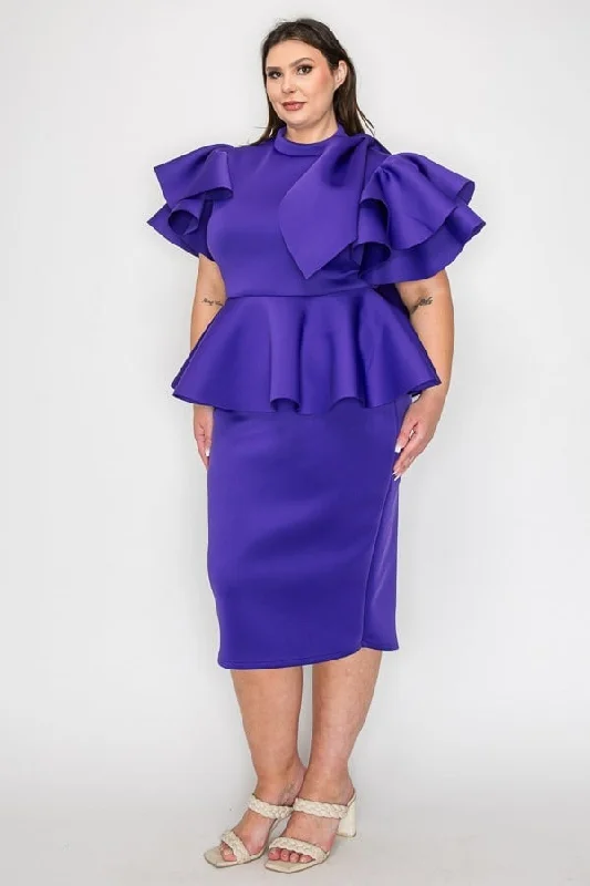 Plus Size Women Fluffy Bow Tie shoulder Hem Peplum Blouse and Skirt Set cotton skirt soft Plus Size Women Fluffy Bow Tie shoulder Hem Peplum Blouse and Skirt Set cotton skirt soft