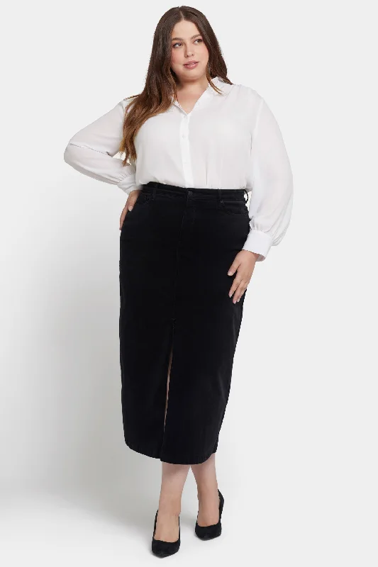 High Rise Long Skirt In Plus Size - Black silk skirt smooth