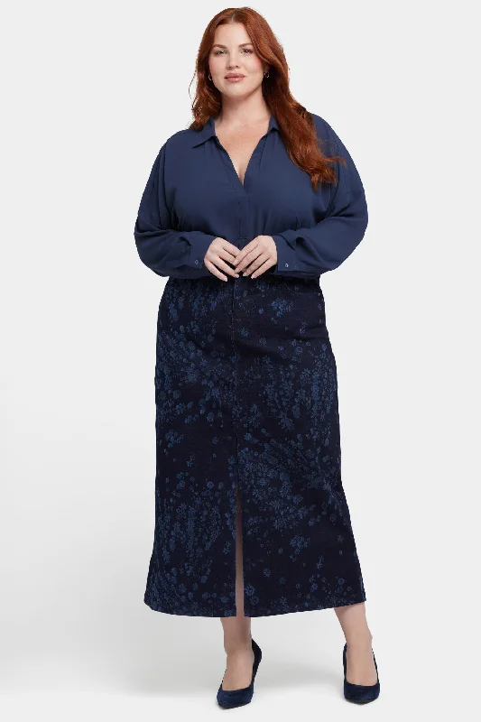 High Rise Long Skirt In Plus Size - Dark Indigo Salome silk skirt lustrous