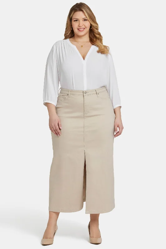 High Rise Long Skirt In Plus Size - Feather leather skirt refined