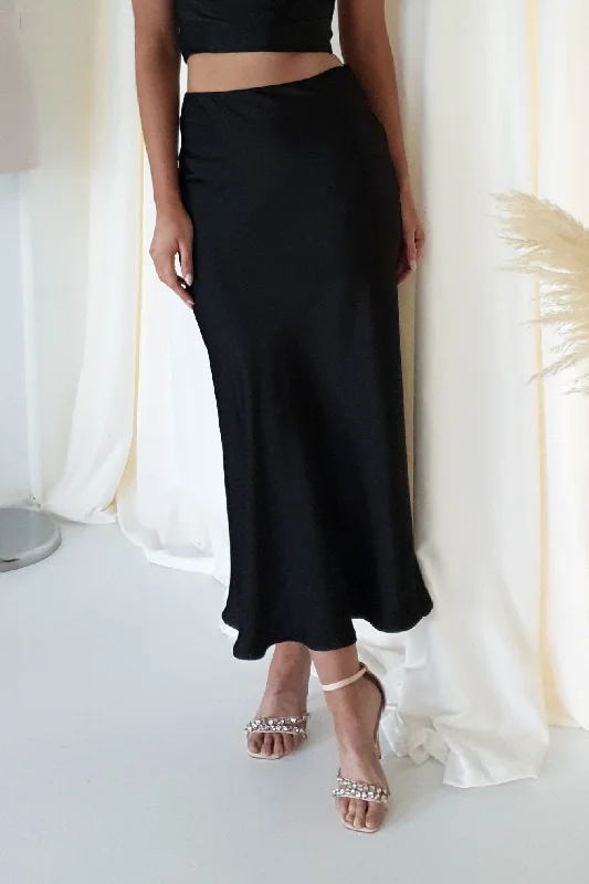 Imogen Satin Maxi Skirt | Black leather skirt bold