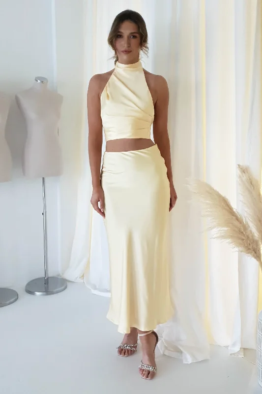 Imogen Satin Maxi Skirt | Yellow denim skirt classic