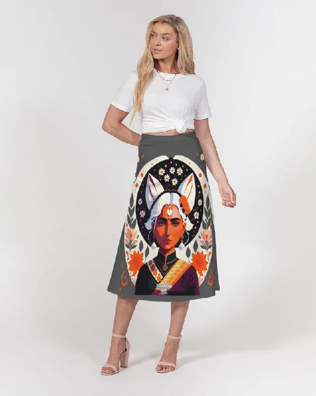 Indian Silver fox Women's A-Line Midi Skirt velvet skirt plush