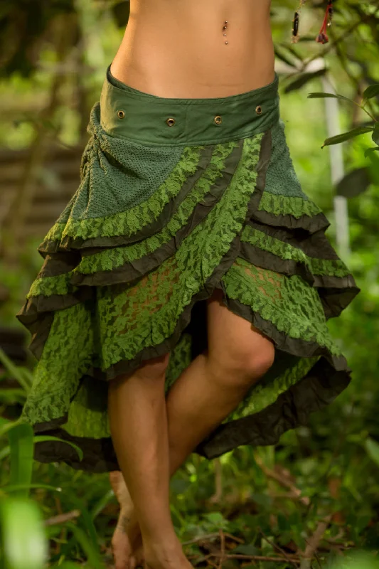 Layered Crochet Wrap Around Skirt - Green spandex blend skirt