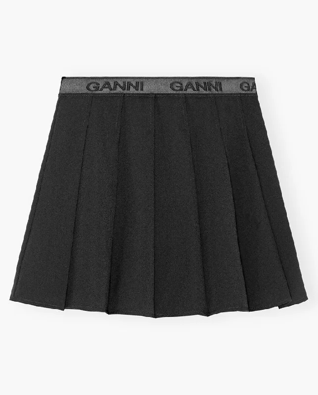 Light Twill Pleated Mini Skirt BLACK denim skirt casual