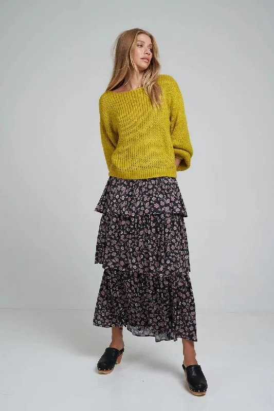 Lilya - Nyree Skirt - Folk Print Black leather skirt durable