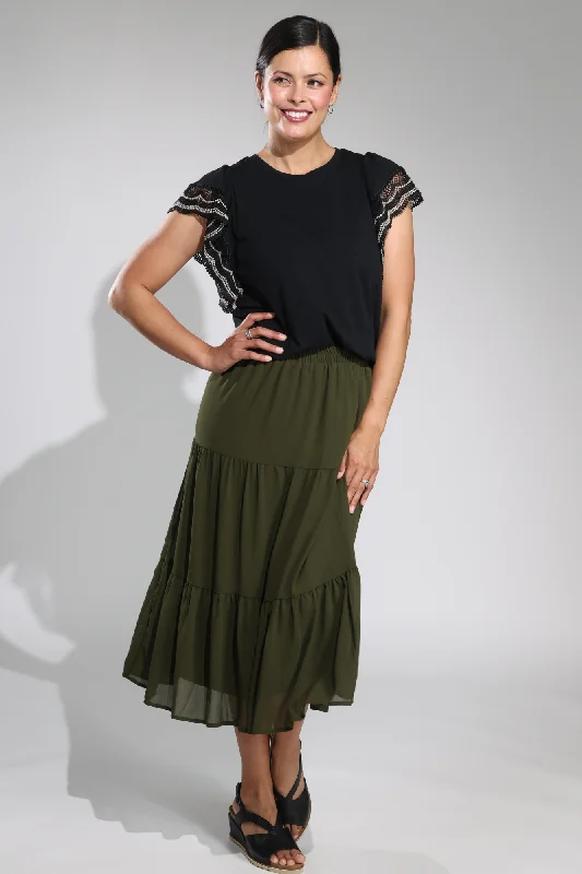 Lined Chiffon Skirt | OLIVE | 8543A1 velvet skirt rich