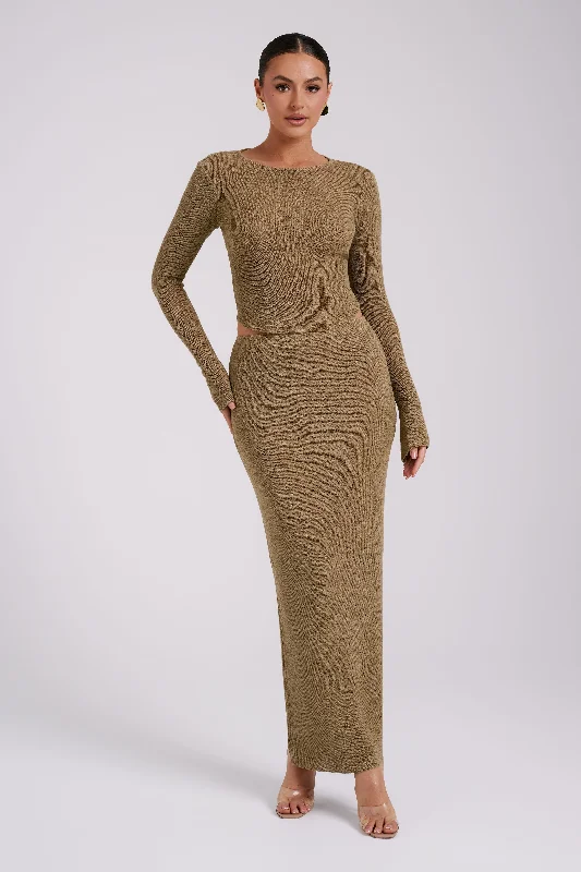 Maribelle Knit Maxi Skirt - Olive velvet skirt luxurious