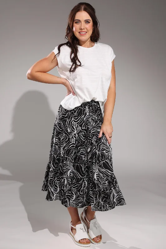 Pull on elastic waist Tiered Skirt | Black Ivory Lines | 3367A1 maxi skirt elegant