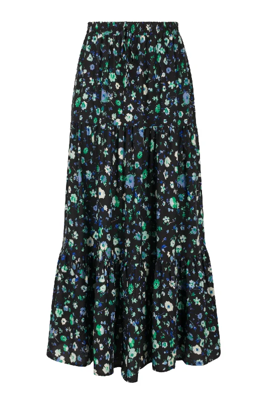 Maxi Skirt with drawcord waist | Green Black Sprig | 3367AR lace skirt romantic