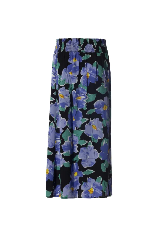 Maxi Skirt with shirred waistband | Blue Green Flower | 3364AR wool skirt sturdy