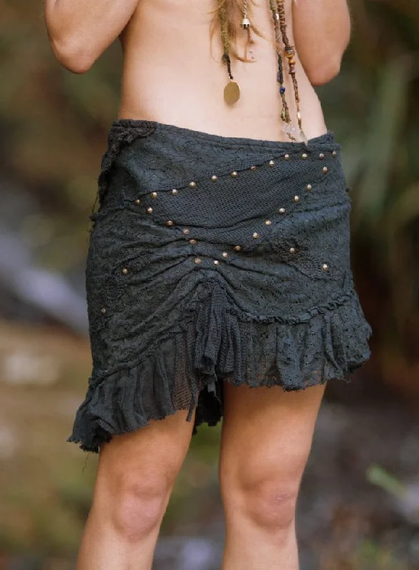 Melody Studded Skirt - Khaki silk skirt luxurious