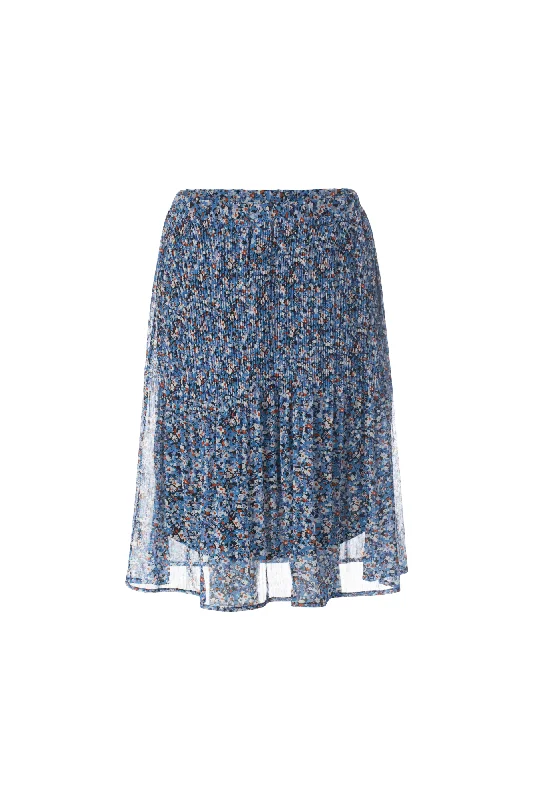 Mini Pleat printed Chiffon Skirt | Blues Orange Ditsy | 8579AR cashmere skirt plush
