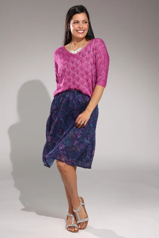 Mini pleat printed Chiffon Skirt | Navy Purple Sketch | 8574A1 wool skirt warm