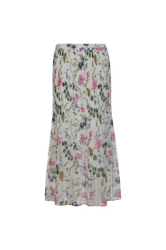 Mini pleat Skirt with lining | Ivory Green Lurex Vines | 8578AR silk skirt lustrous