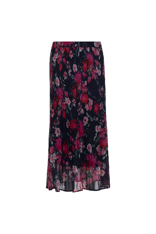 Mini pleat Skirt with lining | Pink Navy Garden | 8578AR leather skirt bold