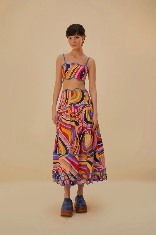 Multicolor Waves Midi Skirt summer skirt style