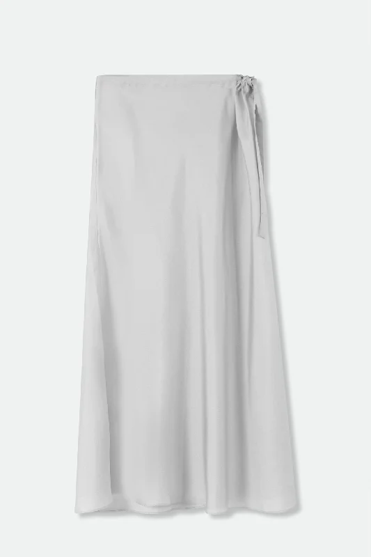 NAHLA SILK TWILL SKIRT IN SILVER lace skirt intricate