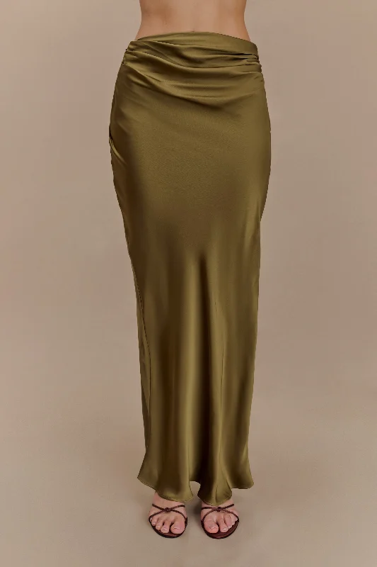 Nicola Satin Asymmetric Maxi Skirt - Basil velvet skirt plush
