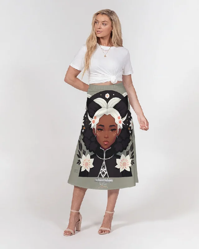Nubian girl silver fox Women's A-Line Midi Skirt wool skirt warm