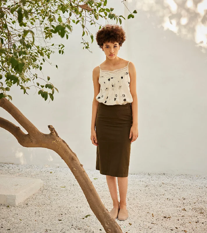 Olive Pencil Skirt silk skirt lustrous