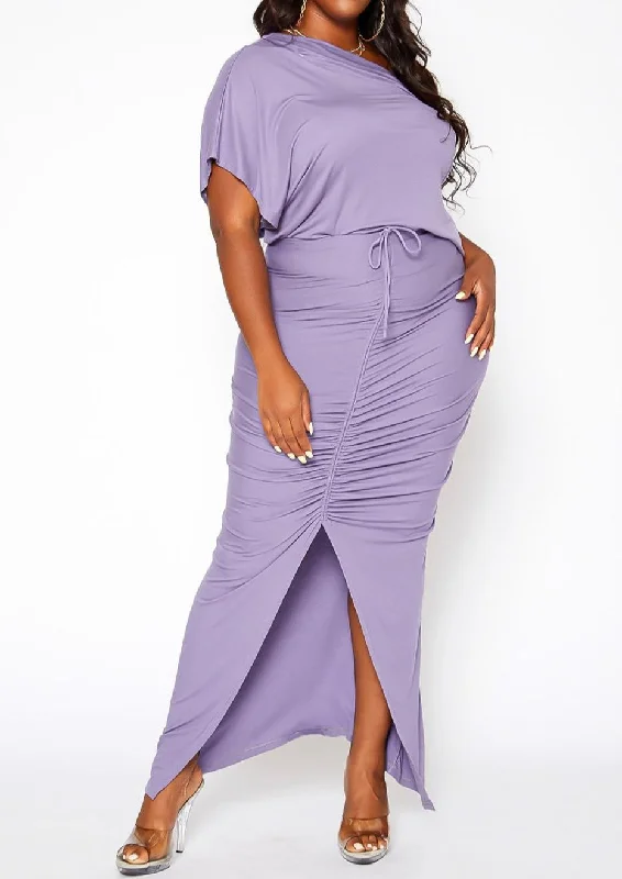HI Curvy Plus Size Centered Drawstring Hem Maxi Skirts patchwork skirt art