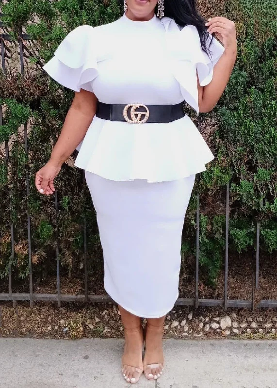 Hi Curvy Plus Size Women Ruffle Hem Peplum Blouse and Skirt Set velvet skirt plush