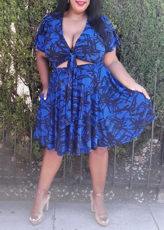 Hi Curvy Plus Size Abstract Bold Print Ruffle Sleeve Wrap Blouse & Flare Skirt Set corduroy skirt durable