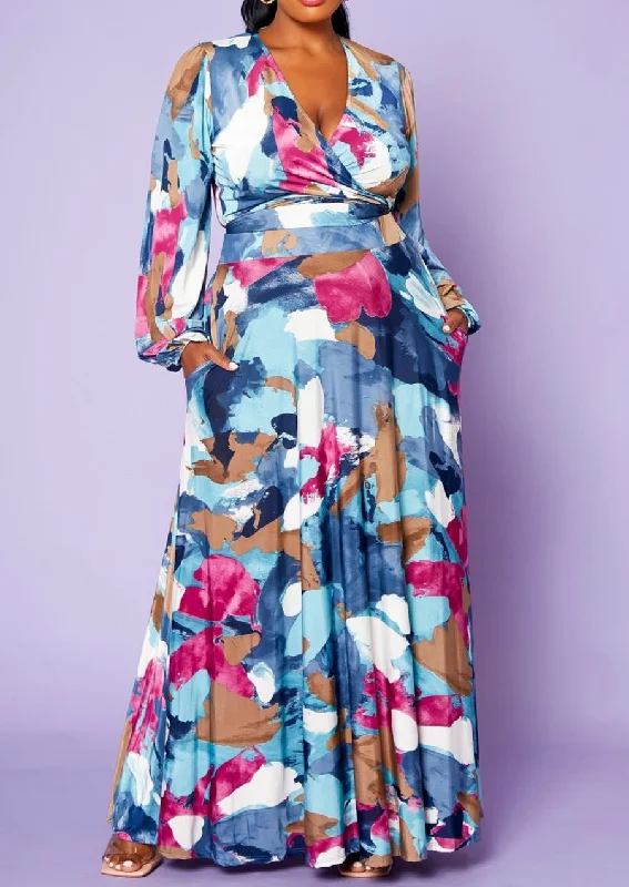 HI Curvy Plus Size Women Watermark Print Blouse and Maxi Skirt Set leather skirt modern