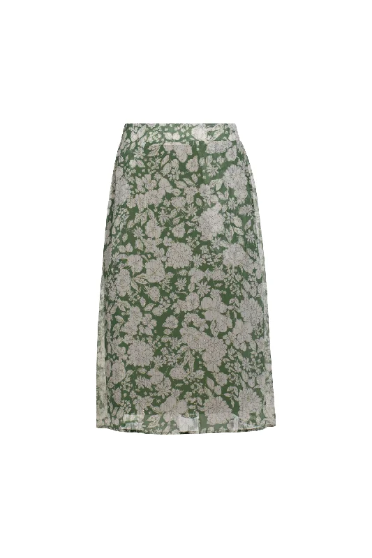 Printed Chiffon pull on Skirt | Green Wht Lurex Flower | 8558AR lace skirt intricate Printed Chiffon pull on Skirt | Green Wht Lurex Flower | 8558AR lace skirt intricate